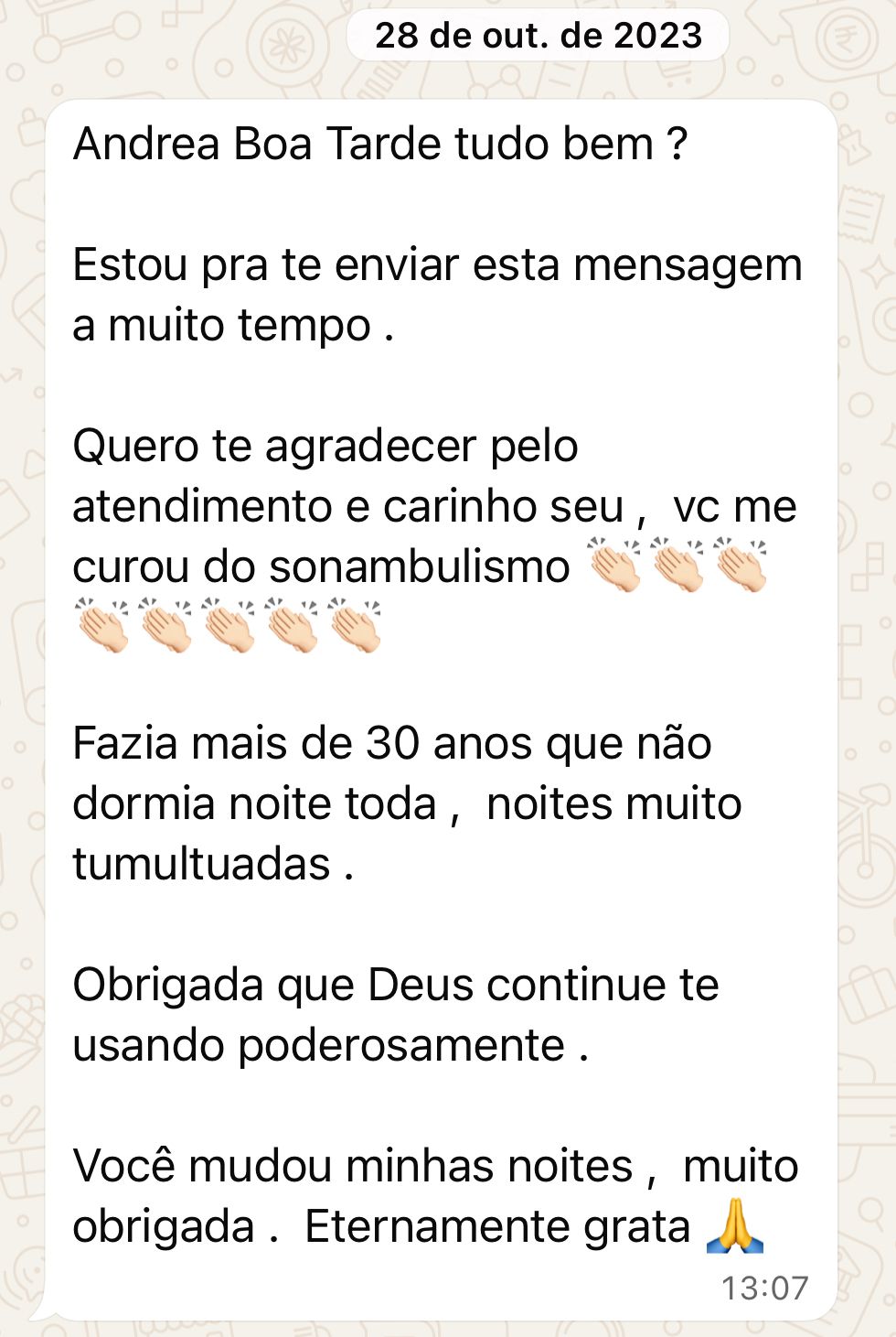 Depoimento de cliente via WhatsApp